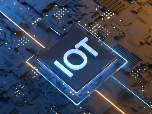 Représentation numérique du concept IoT sur une puce électronique futuriste