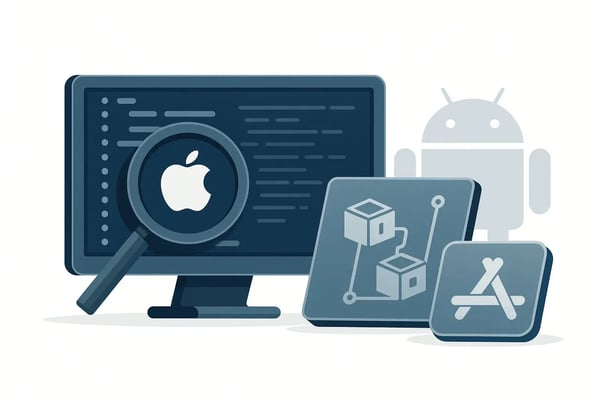 Illustration showing Kotlin Multiplatform developers debugging and optimizing performance across Android and iOS platforms