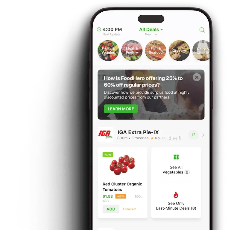 FoodHero mobile app showcasing IGA grocery deals