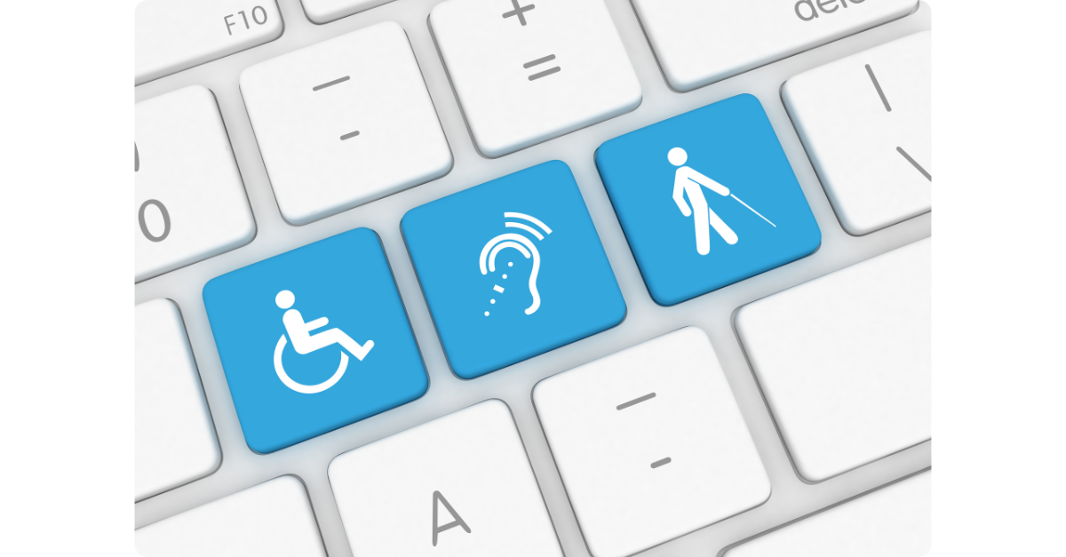 un clavier blanc avec des touches bleues pour illustrer les situations de handicap aveugle, malentendant